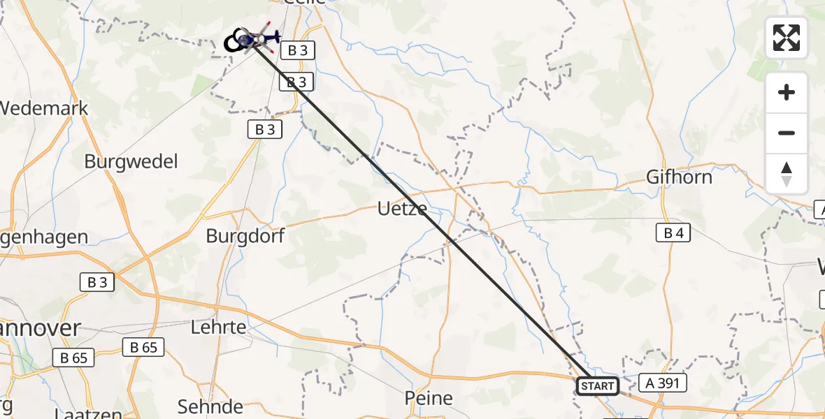 Flugroute Polizeihubschrauber Schwülper - Celle Army Flugplatz, 14 Oktober 2026, 09:25