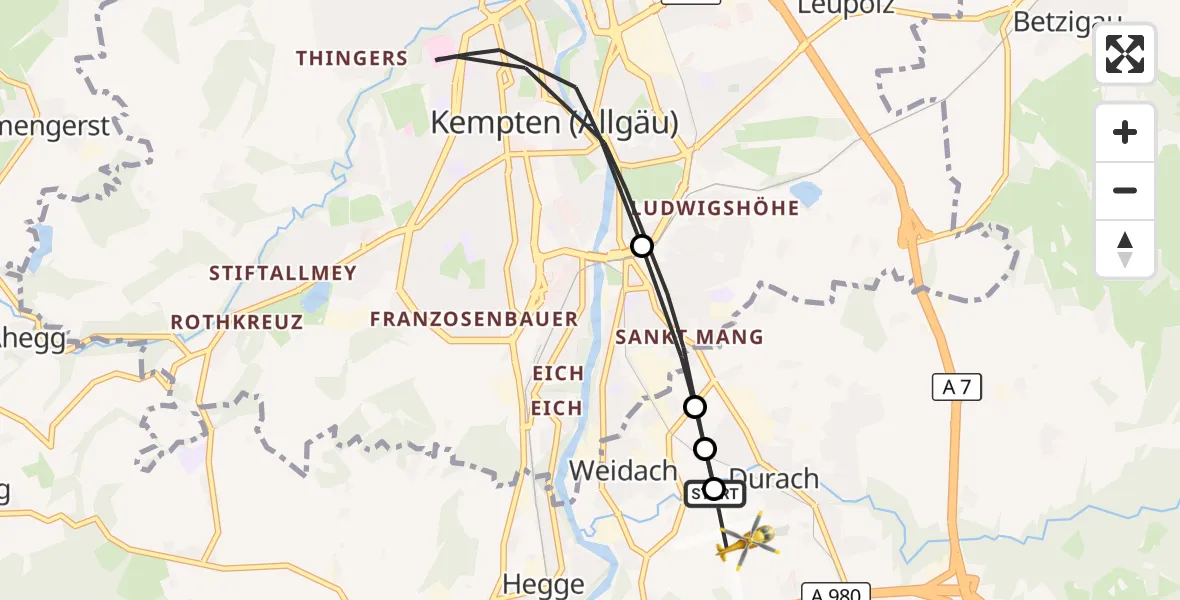 Flugroute Rettungshubschrauber Kempten-Durach Flugplatz - Kempten-Durach Flugplatz, 14 Oktober 2026, 09:26