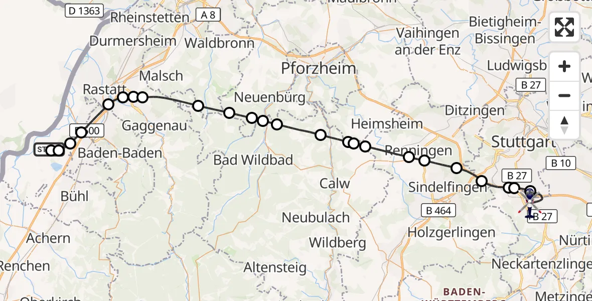 Flugroute Polizeihubschrauber Karlsruhe Baden-Baden Flughafen - Flughafen Stuttgart, 14 Oktober 2026, 09:32