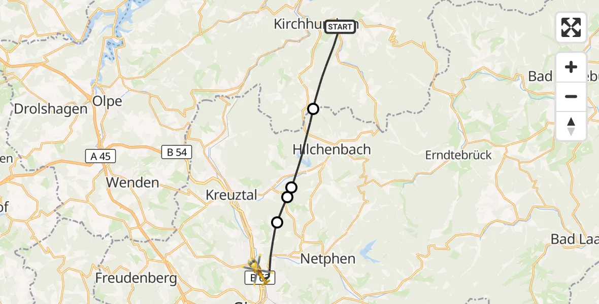Flugroute Rettungshubschrauber Kirchhundem - Siegen, 14 Oktober 2026, 09:38
