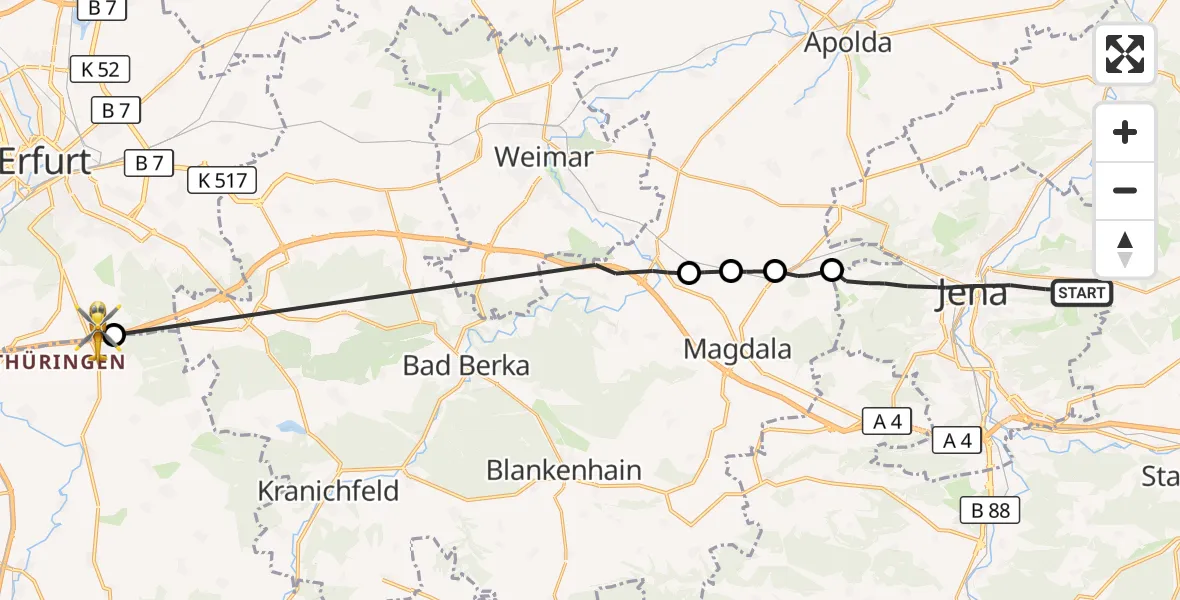 Flugroute Rettungshubschrauber Jena - Erfurt, 14 Oktober 2026, 09:45