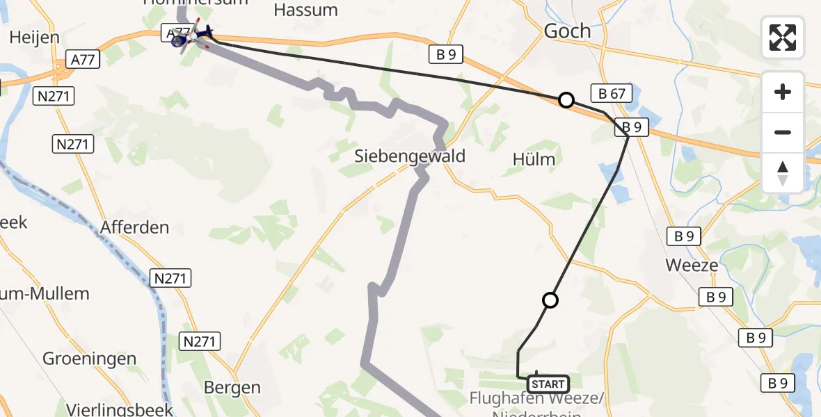 Flugroute Polizeihubschrauber Weeze Flughafen - Goch, 14 Oktober 2026, 09:53