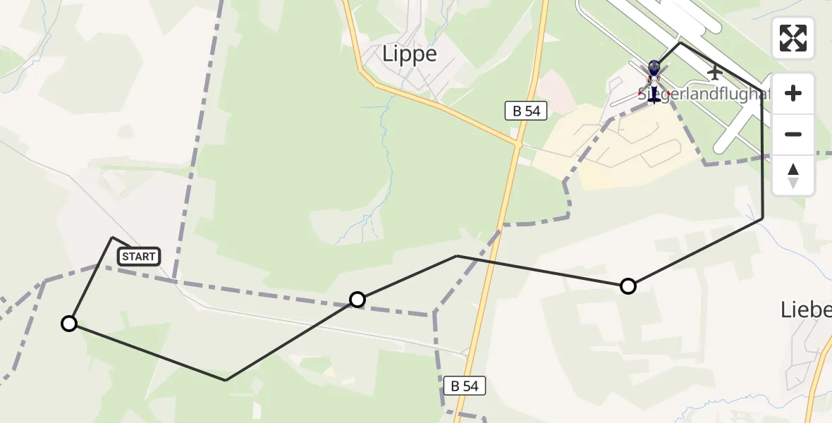 Flugroute Polizeihubschrauber Emmerzhausen - Siegerland Flughafen, 14 Oktober 2026, 09:53