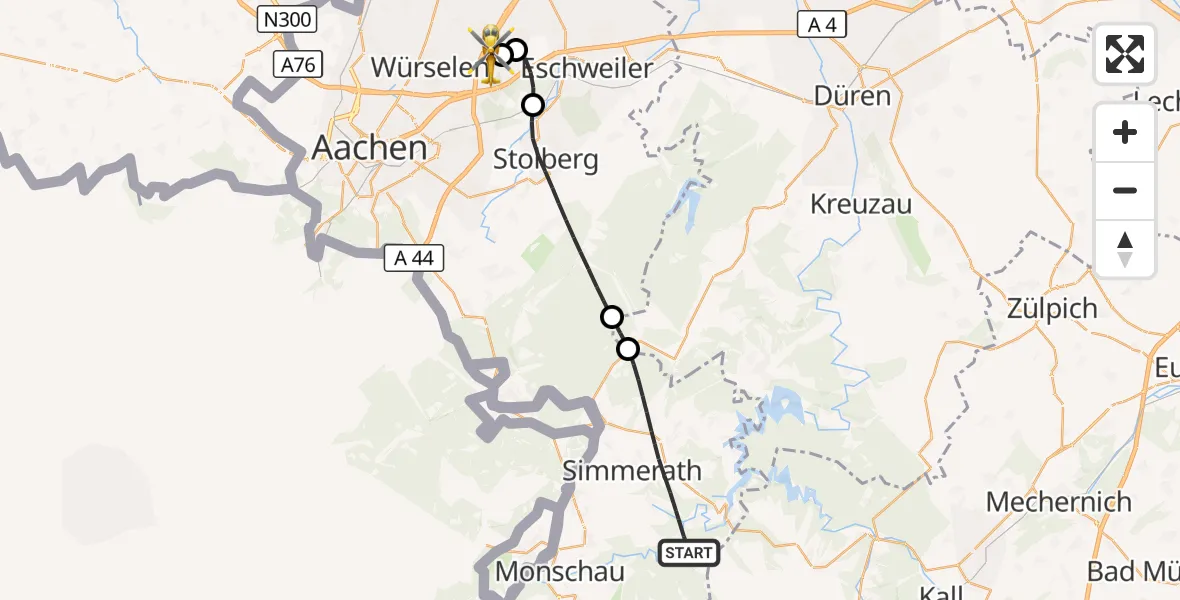 Flugroute Rettungshubschrauber Simmerath - Aachen-Merzbrück Flughafen, 14 Oktober 2026, 09:58