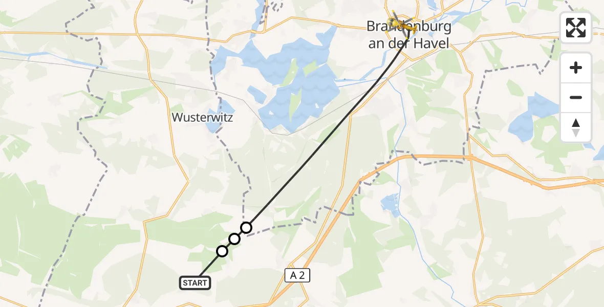 Flugroute Rettungshubschrauber Ziesar - Brandenburg an der Havel, 14 Oktober 2026, 09:59