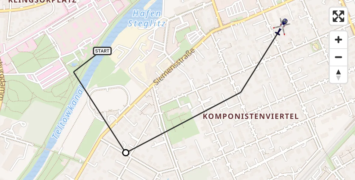 Flugroute Polizeihubschrauber Charité Clinic Benjamin Franklin Campus - Berlin, 14 Oktober 2026, 10:03