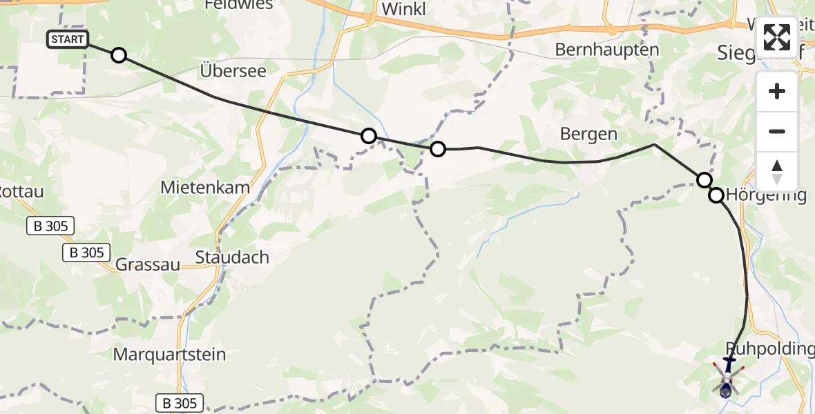Flugroute Polizeihubschrauber Bernau a.Chiemsee - Ruhpolding, 14 Oktober 2026, 10:05