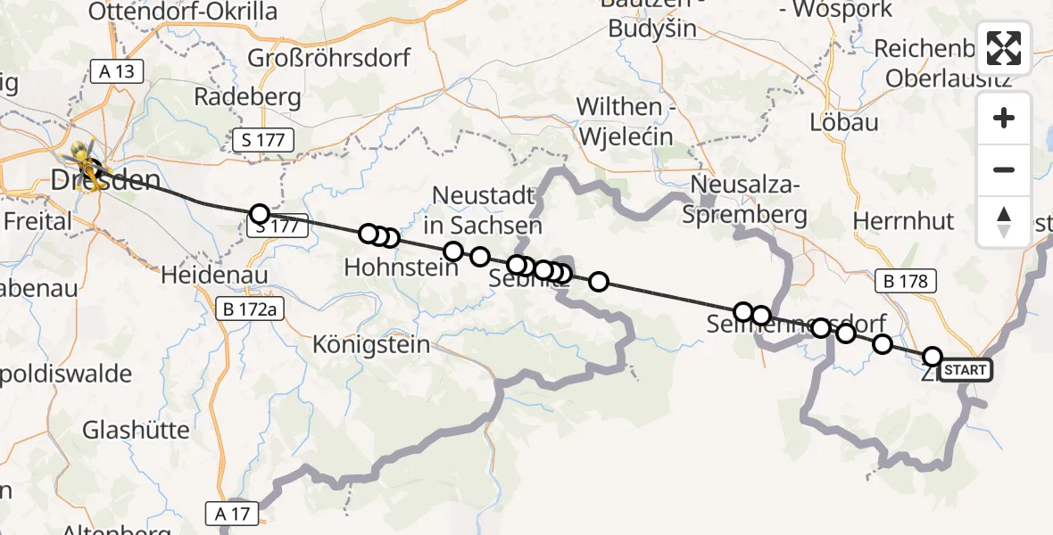 Flugroute Ambulanzhubschrauber Zittau - Dresden Friedrichstadt Hospital, 14 Oktober 2026, 10:12