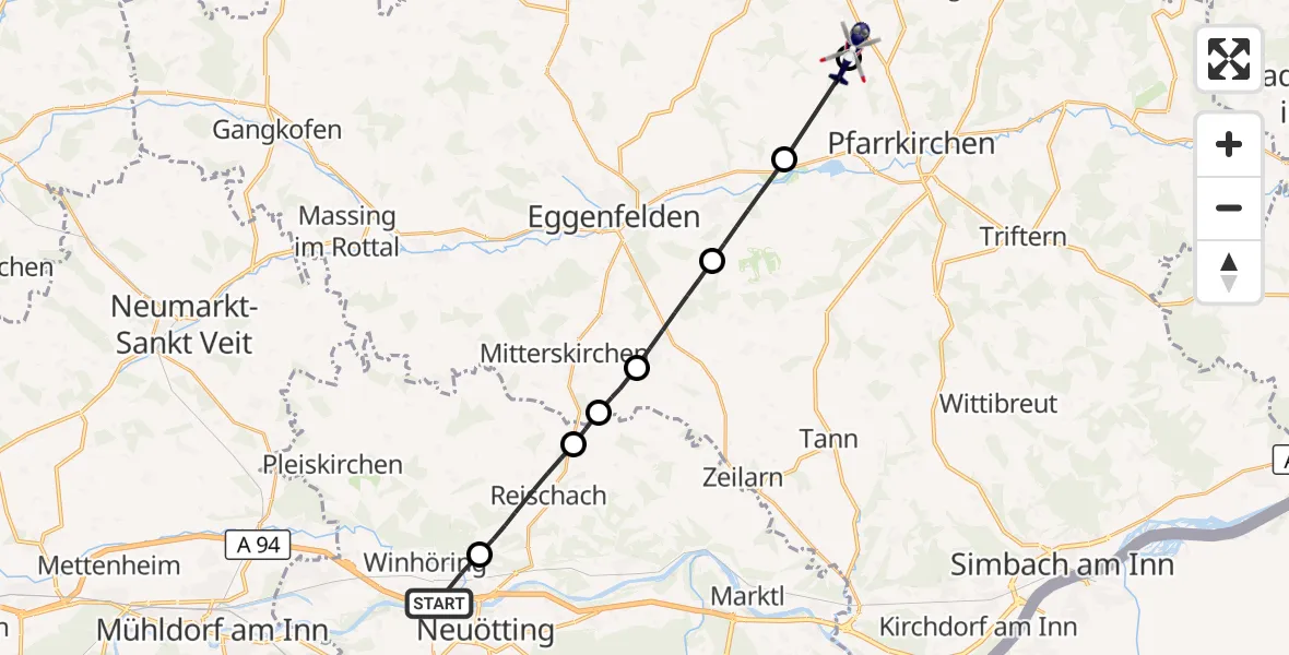 Flugroute Polizeihubschrauber Winhöring - Dietersburg, 14 Oktober 2026, 10:18