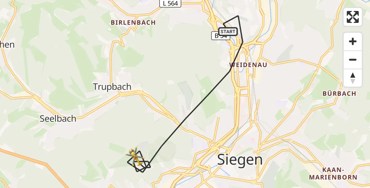 Flugroute Rettungshubschrauber Siegen - Siegen, 14 Oktober 2026, 10:21
