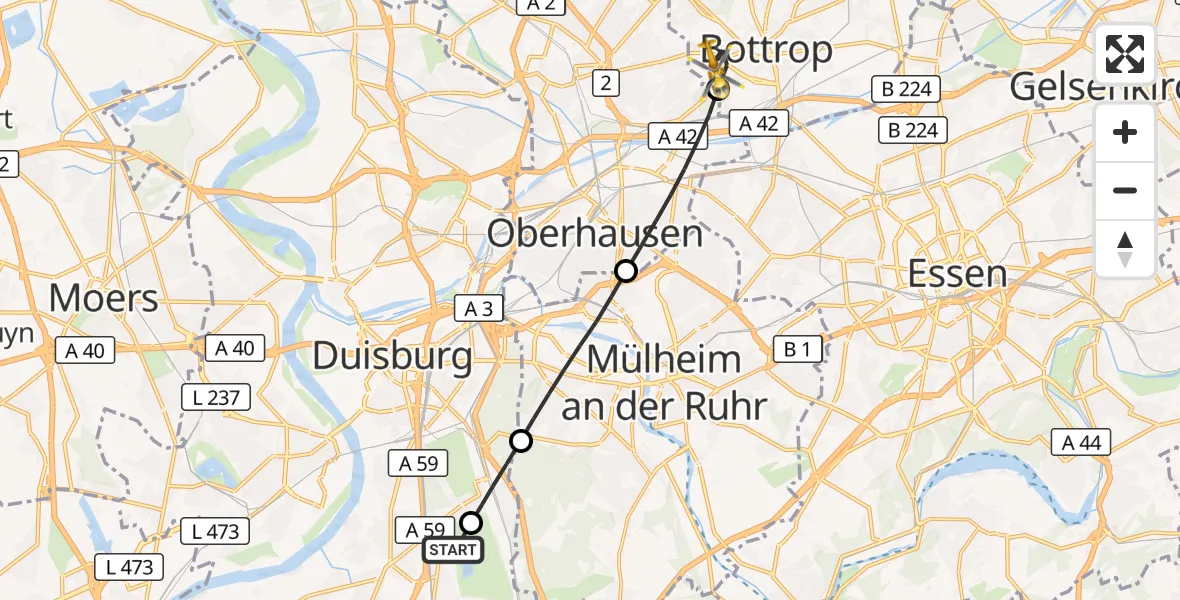 Flugroute Rettungshubschrauber Duisburg Air Rescue Hubschrauberlandeplatz (Christoph 9) - Bottrop, 14 Oktober 2026, 10:23