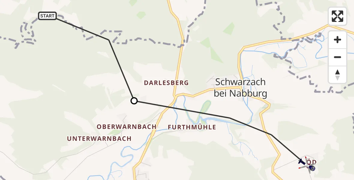 Flugroute Polizeihubschrauber Nabburg - Schwarzach b.Nabburg, 14 Oktober 2026, 10:24