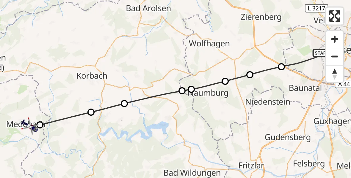 Flugroute Polizeihubschrauber Kassel - Medebach, 14 Oktober 2026, 10:26