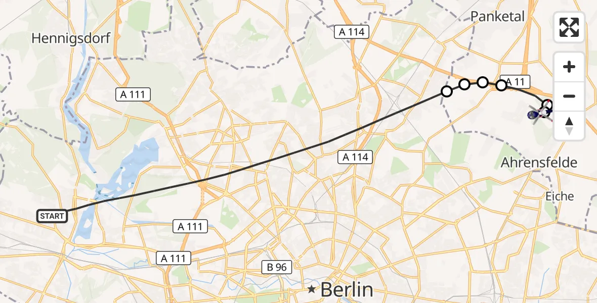 Flugroute Polizeihubschrauber Berlin - Ahrensfelde Hubschrauberlandeplatz, 14 Oktober 2026, 10:26
