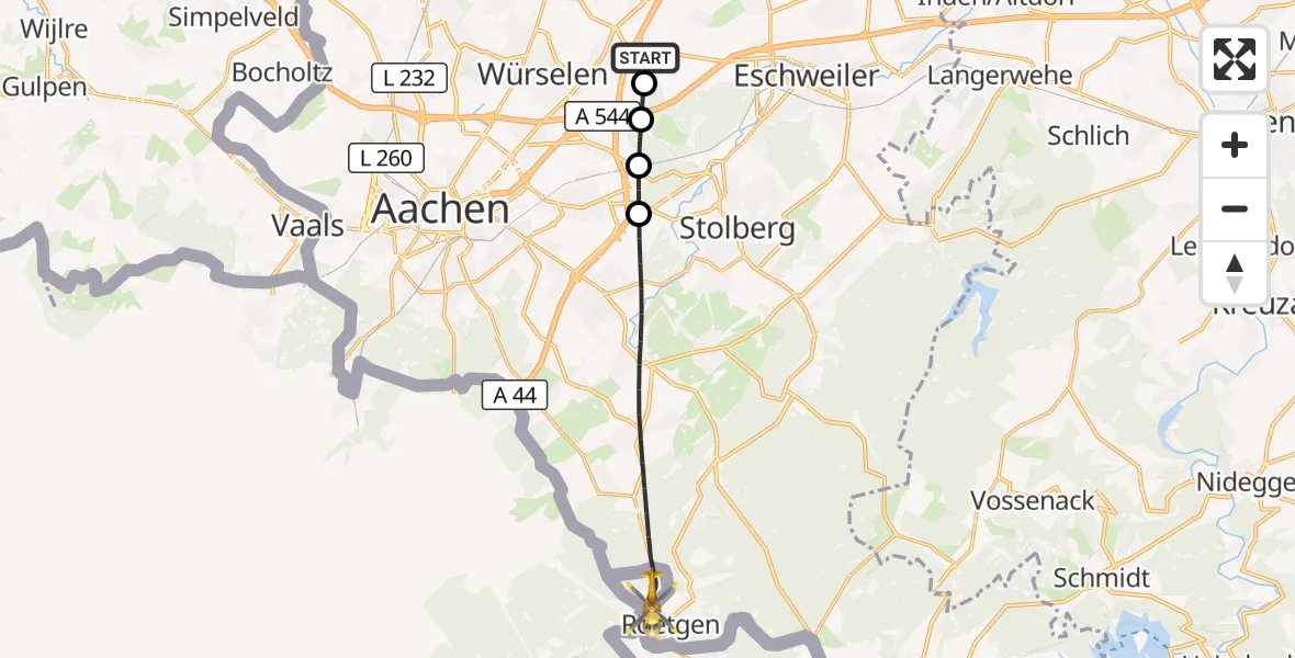 Flugroute Rettungshubschrauber Aachen-Merzbrück Flughafen - Aachen, 14 Oktober 2026, 10:27