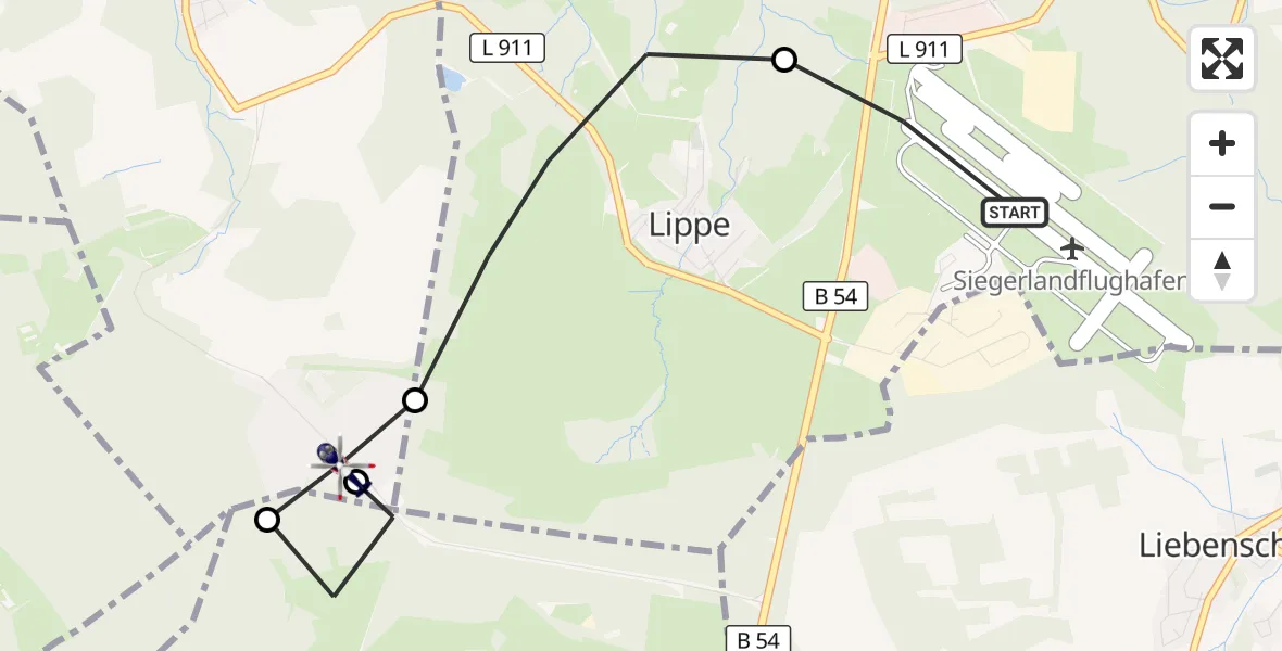 Flugroute Polizeihubschrauber Siegerland Flughafen - Emmerzhausen, 14 Oktober 2026, 10:30