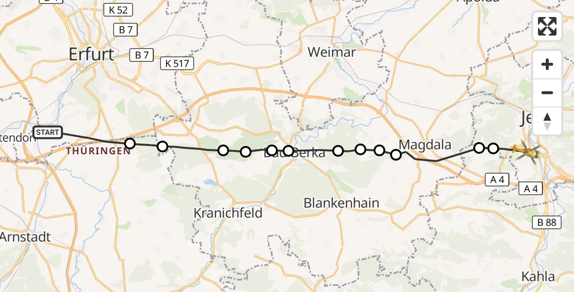 Flugroute Rettungshubschrauber Erfurt - Jena, 14 Oktober 2026, 10:33