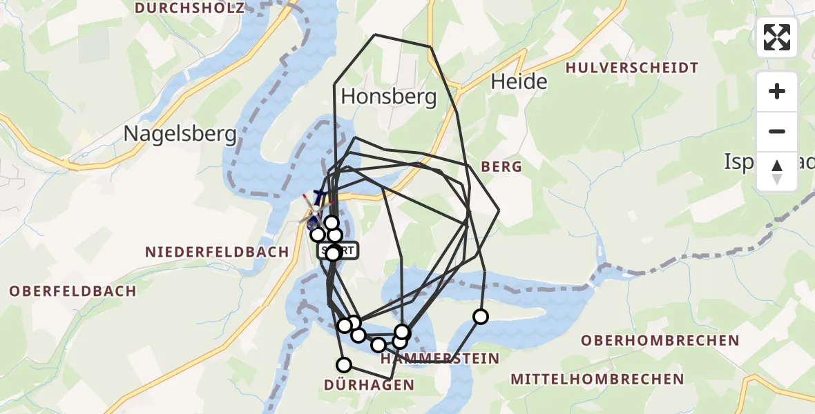 Flugroute Polizeihubschrauber Radevormwald - Remscheid, 14 Oktober 2026, 10:36