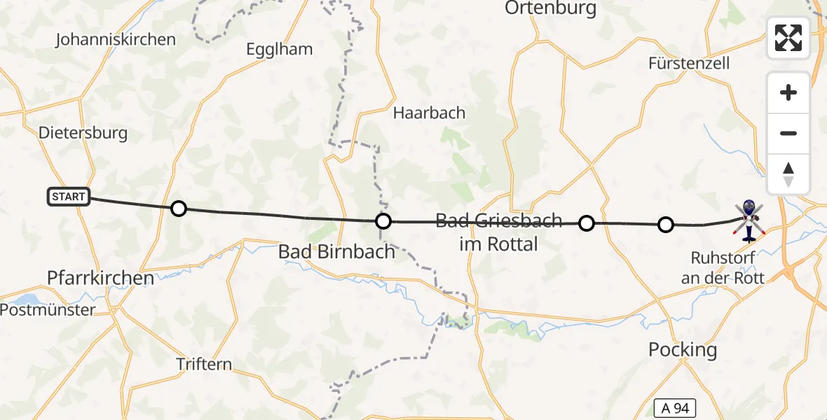 Flugroute Polizeihubschrauber Pfarrkirchen - Ruhstorf a.d.Rott, 14 Oktober 2026, 10:39