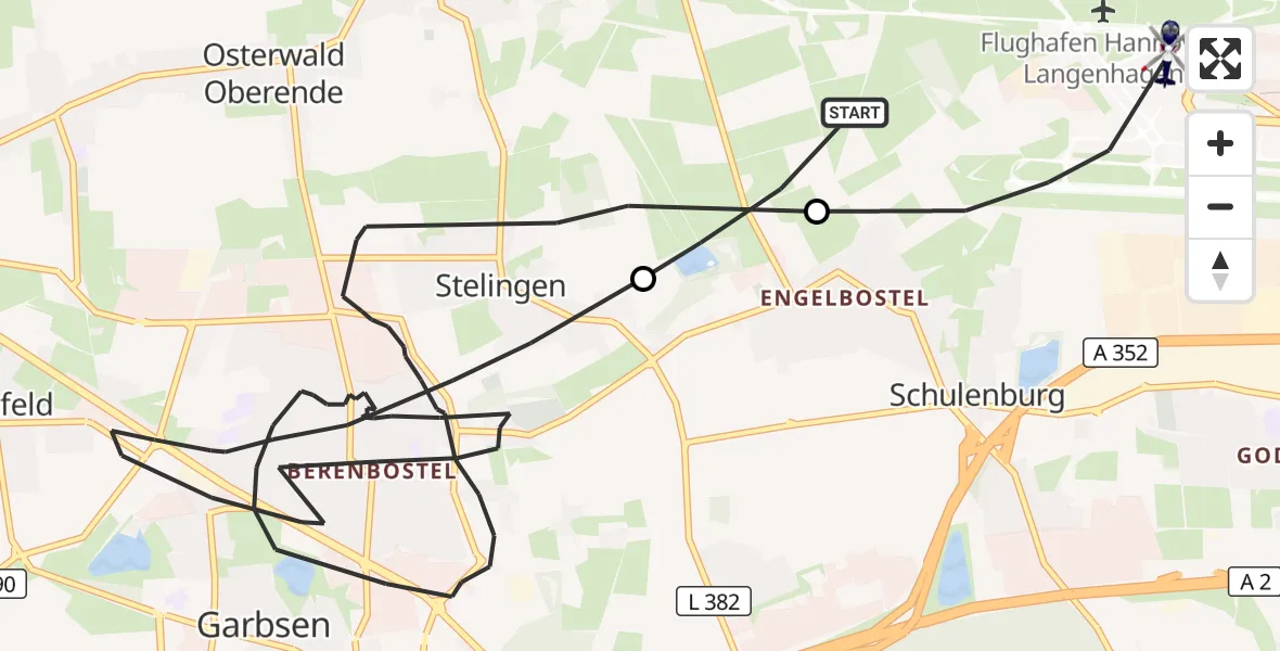 Flugroute Polizeihubschrauber Flughafen Hannover - Flughafen Hannover, 14 Oktober 2026, 10:40
