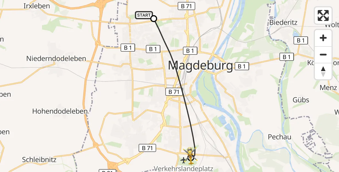 Flugroute Rettungshubschrauber Magdeburg Hospital - Magdeburg, 14 Oktober 2026, 10:44
