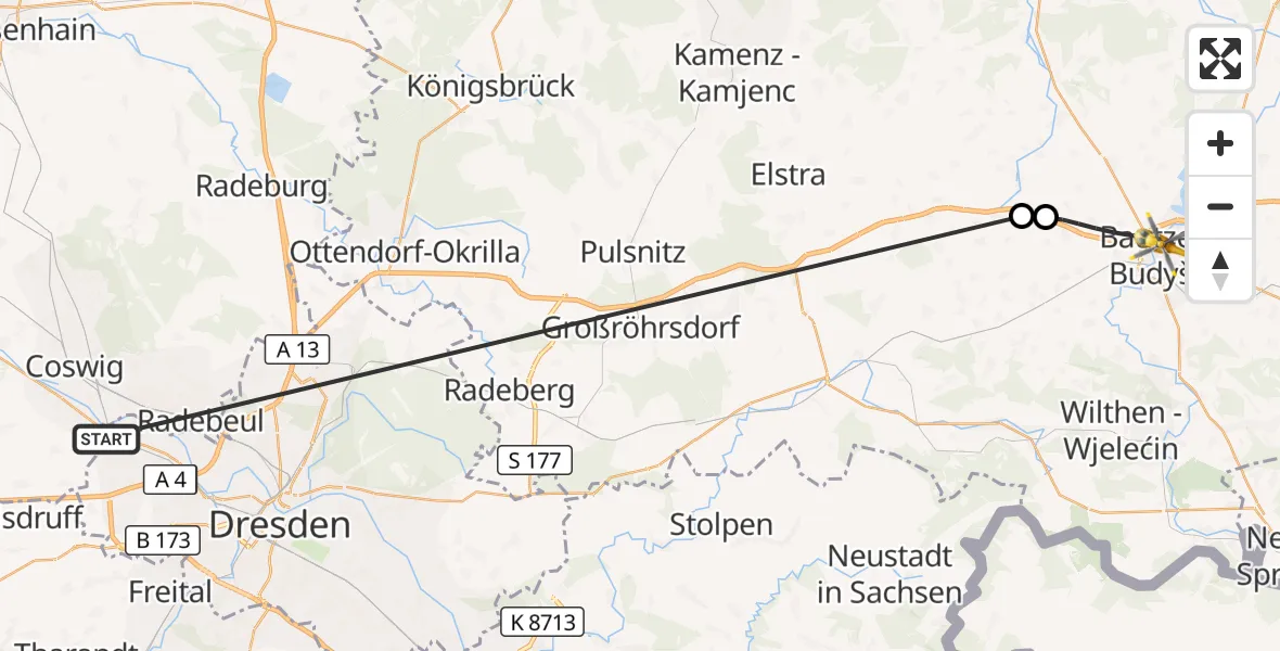 Flugroute Rettungshubschrauber Dresden - Bautzen, 14 Oktober 2026, 10:44