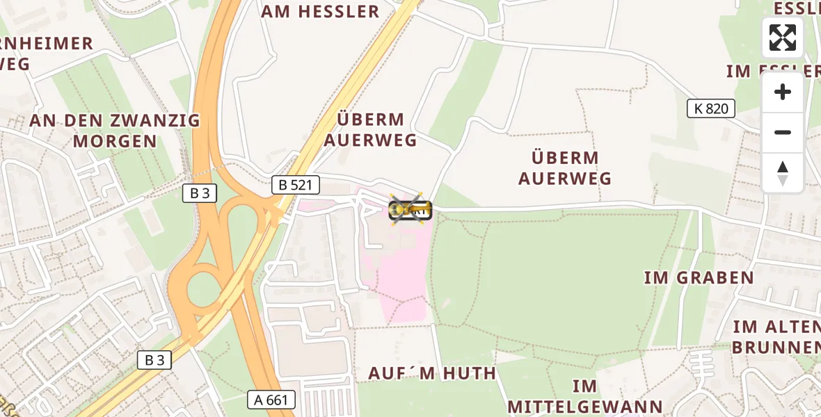 Flugroute Rettungshubschrauber Frankfurt am Main Accident Hospital Roof Helipad (CHX2) - Frankfurt am Main Accident Hospital Roof Helipad (CHX2), 14 Oktober 2026, 10:49