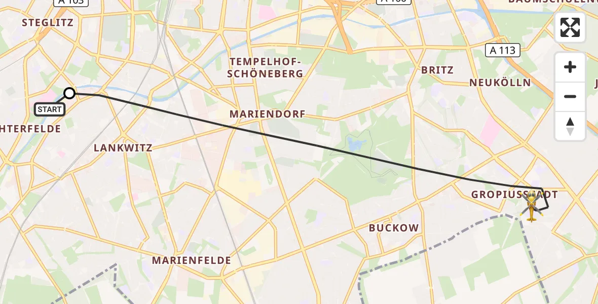 Flugroute Rettungshubschrauber Charité Clinic Benjamin Franklin Campus - Berlin, 14 Oktober 2026, 10:53