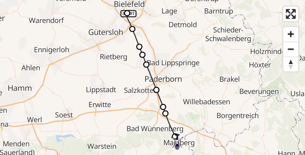 Flugroute Polizeihubschrauber Luftrettungszentrum Bielefeld - Marsberg, 14 Oktober 2026, 10:53