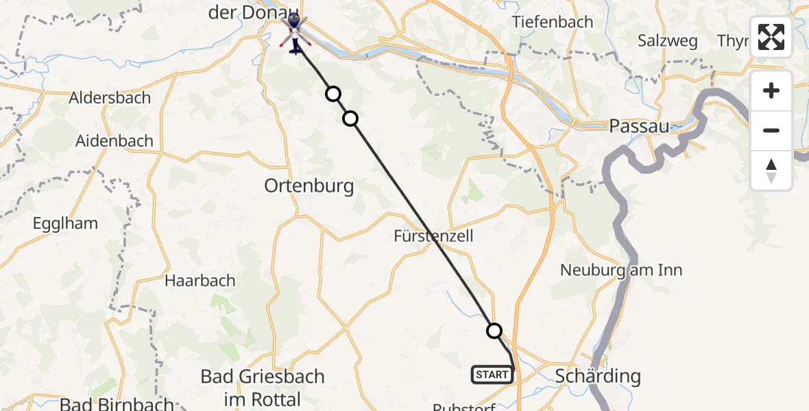 Flugroute Polizeihubschrauber Ruhstorf a.d.Rott - Vilshofen an der Donau, 14 Oktober 2026, 11:01