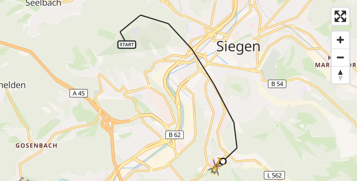 Flugroute Rettungshubschrauber Siegen - Evangelisches Jung-Stilling Hospital, 14 Oktober 2026, 11:05
