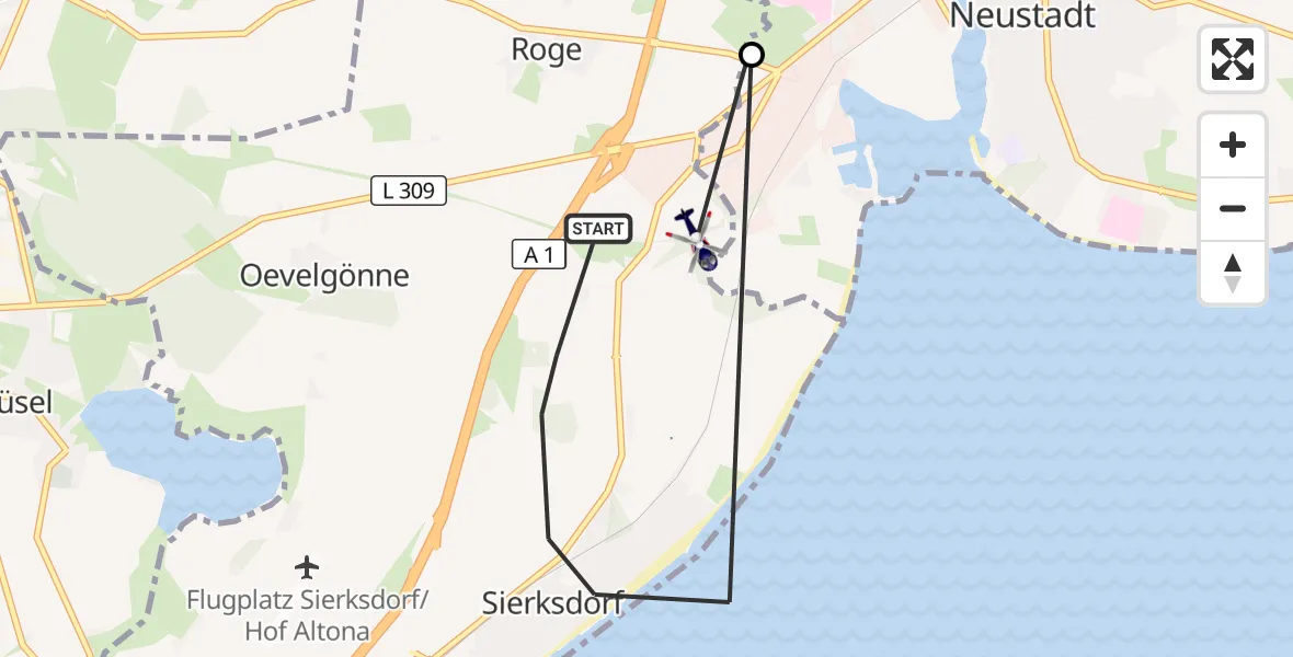 Flugroute Polizeihubschrauber Sierksdorf - Sierksdorf, 14 Oktober 2026, 11:06