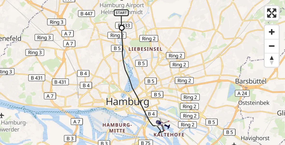 Flugroute Polizeihubschrauber Hamburg Helmut Schmidt Flughafen - Hamburg, 14 Oktober 2026, 11:21