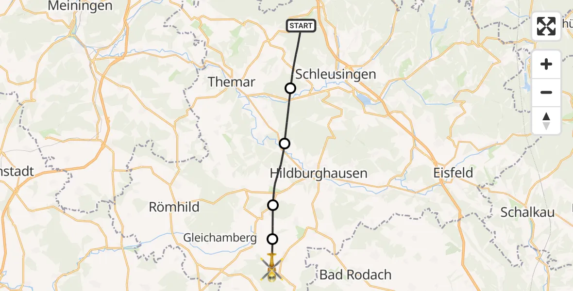 Flugroute Rettungshubschrauber Schleusingen - Straufhain, 14 Oktober 2026, 11:22