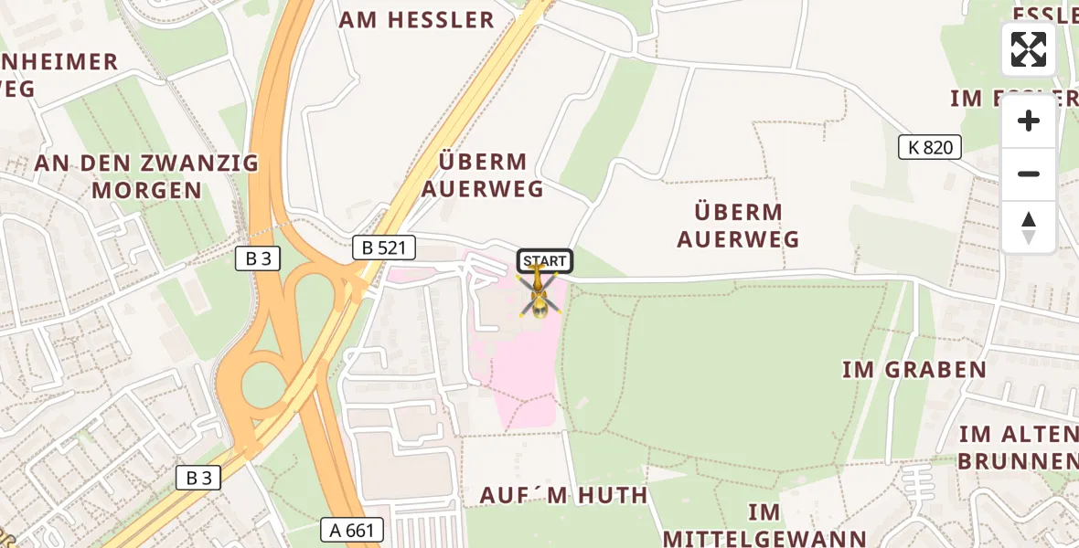 Flugroute Rettungshubschrauber Frankfurt am Main Accident Hospital Roof Helipad (CHX2) - Frankfurt am Main Accident Hospital Roof Helipad (CHX2), 14 Oktober 2026, 11:26