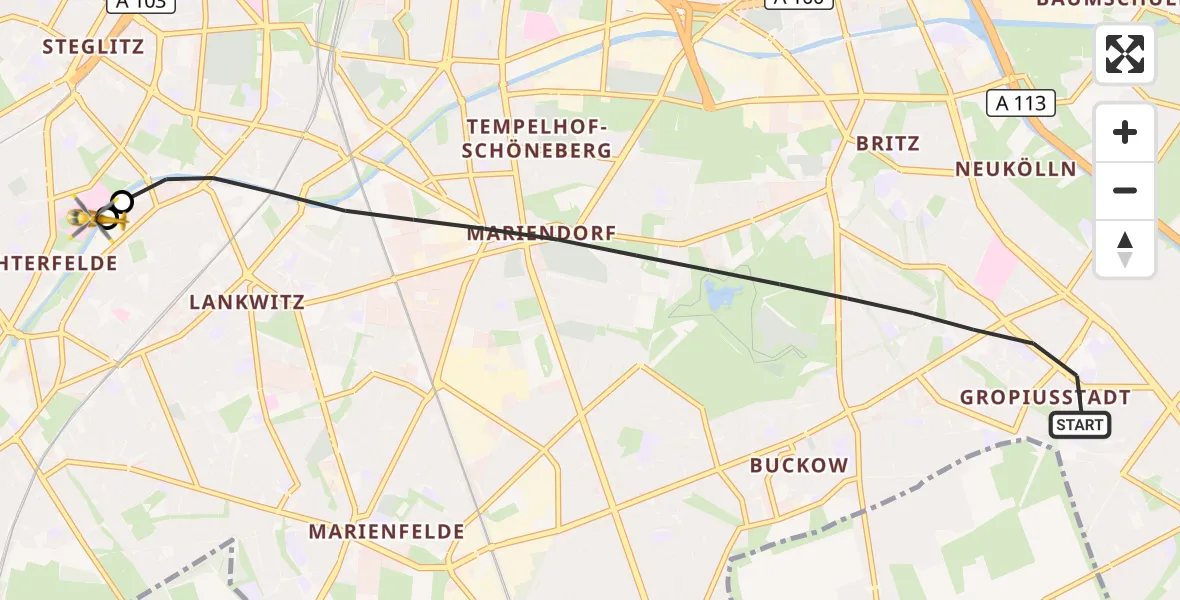 Flugroute Rettungshubschrauber Berlin - Charité Clinic Benjamin Franklin Campus, 14 Oktober 2026, 11:29