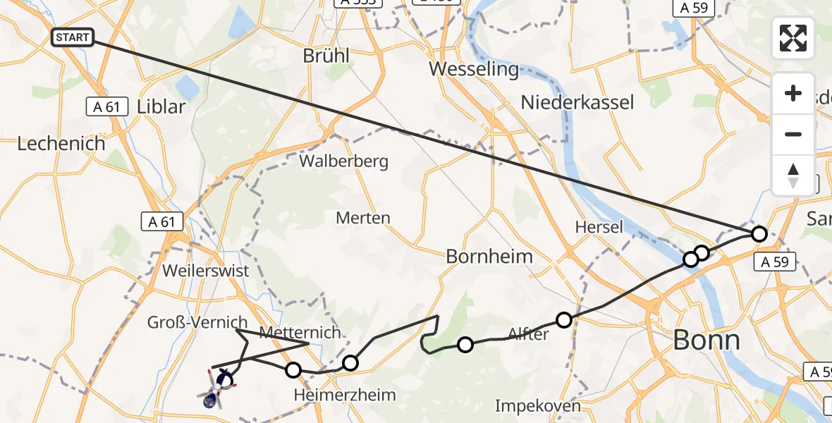 Flugroute Polizeihubschrauber Erftstadt - Weilerswist UL, 14 Oktober 2026, 11:29