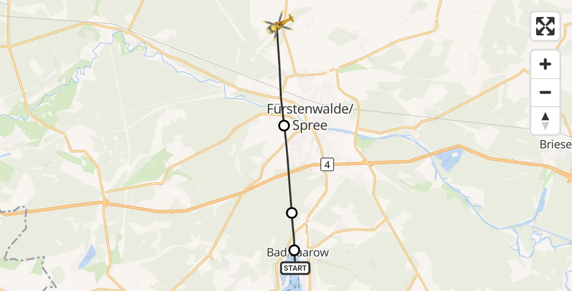 Flugroute Rettungshubschrauber Bad Saarow Hospital - Fürstenwalde/Spree, 14 Oktober 2026, 11:31