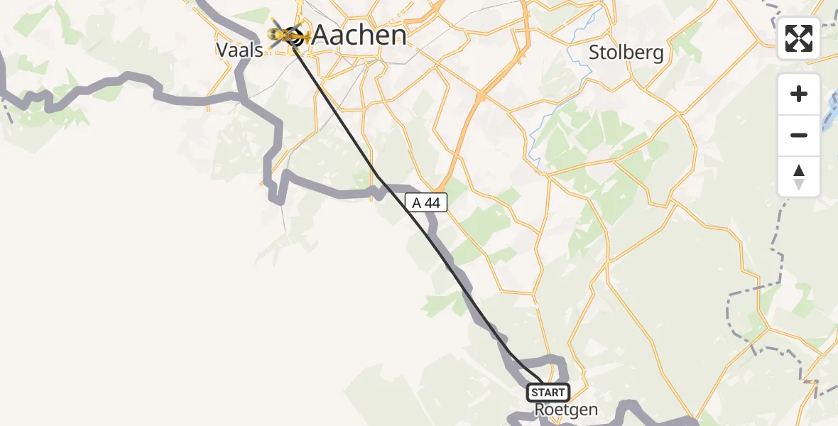 Flugroute Rettungshubschrauber Aachen - Aachen Hospital, 14 Oktober 2026, 11:32