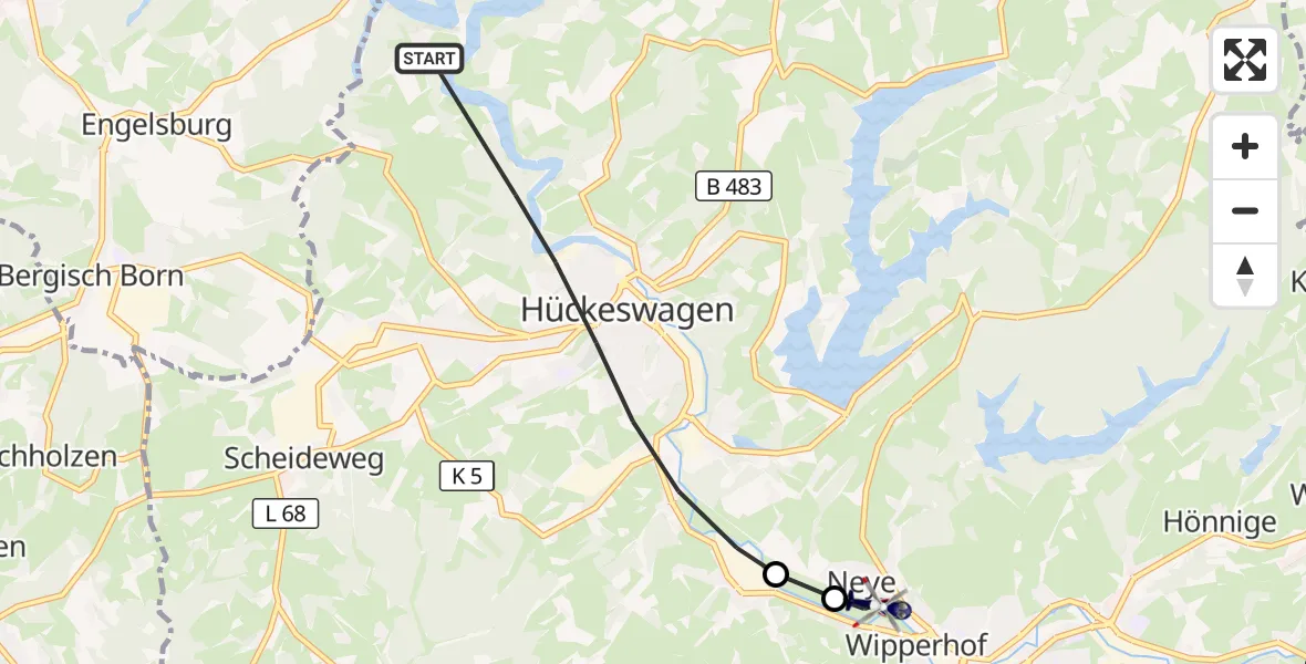 Flugroute Polizeihubschrauber Hückeswagen - Wipperfürth-Neye Flugplatz, 14 Oktober 2026, 11:42