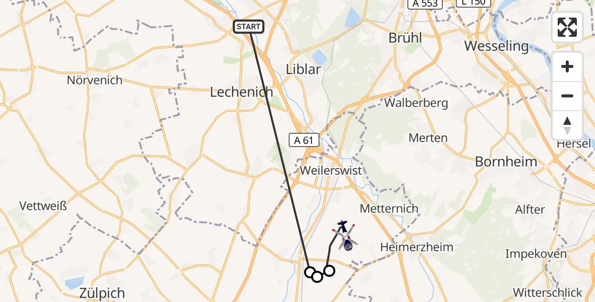 Flugroute Polizeihubschrauber Erftstadt - Weilerswist, 14 Oktober 2026, 11:46