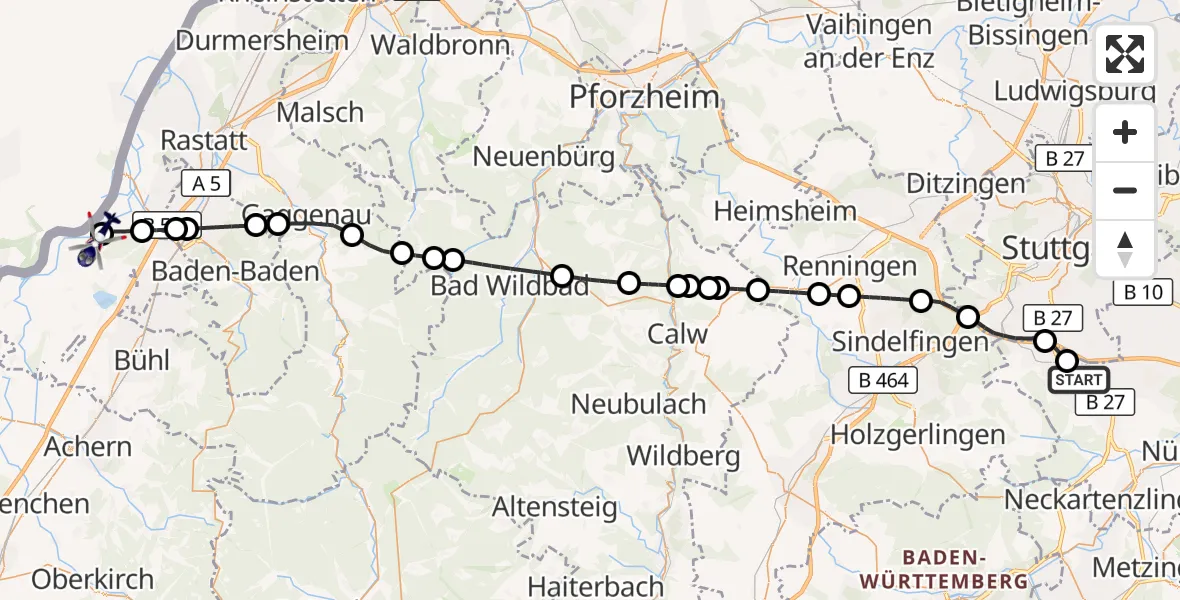 Flugroute Polizeihubschrauber Flughafen Stuttgart - Karlsruhe Baden-Baden Flughafen, 14 Oktober 2026, 11:47