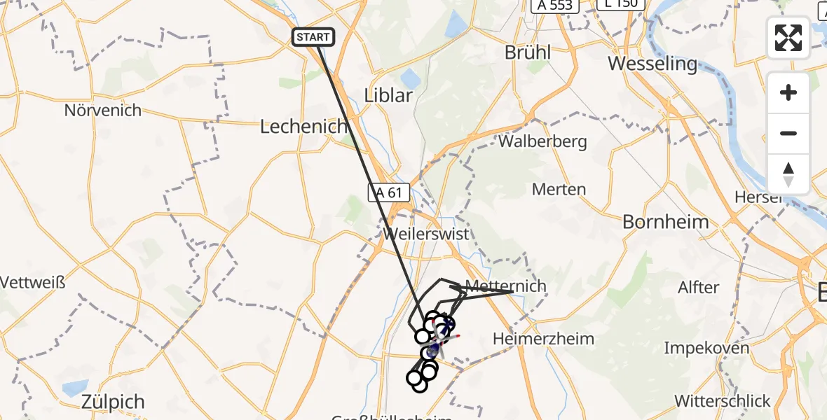 Flugroute Polizeihubschrauber Erftstadt - Weilerswist UL, 14 Oktober 2026, 11:48