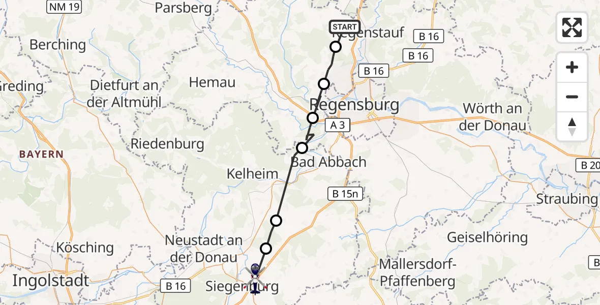 Flugroute Polizeihubschrauber Regenstauf - Siegenburg, 14 Oktober 2026, 11:50