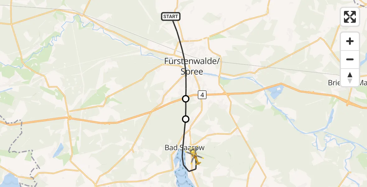 Flugroute Rettungshubschrauber Fürstenwalde/Spree - Bad Saarow, 14 Oktober 2026, 11:57