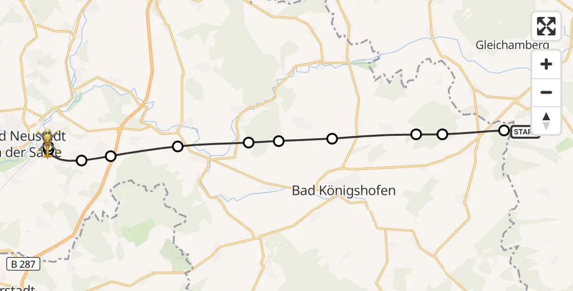 Flugroute Rettungshubschrauber Schlechtsart - Bad Neustadt an der Saale Hospital, 14 Oktober 2026, 11:58