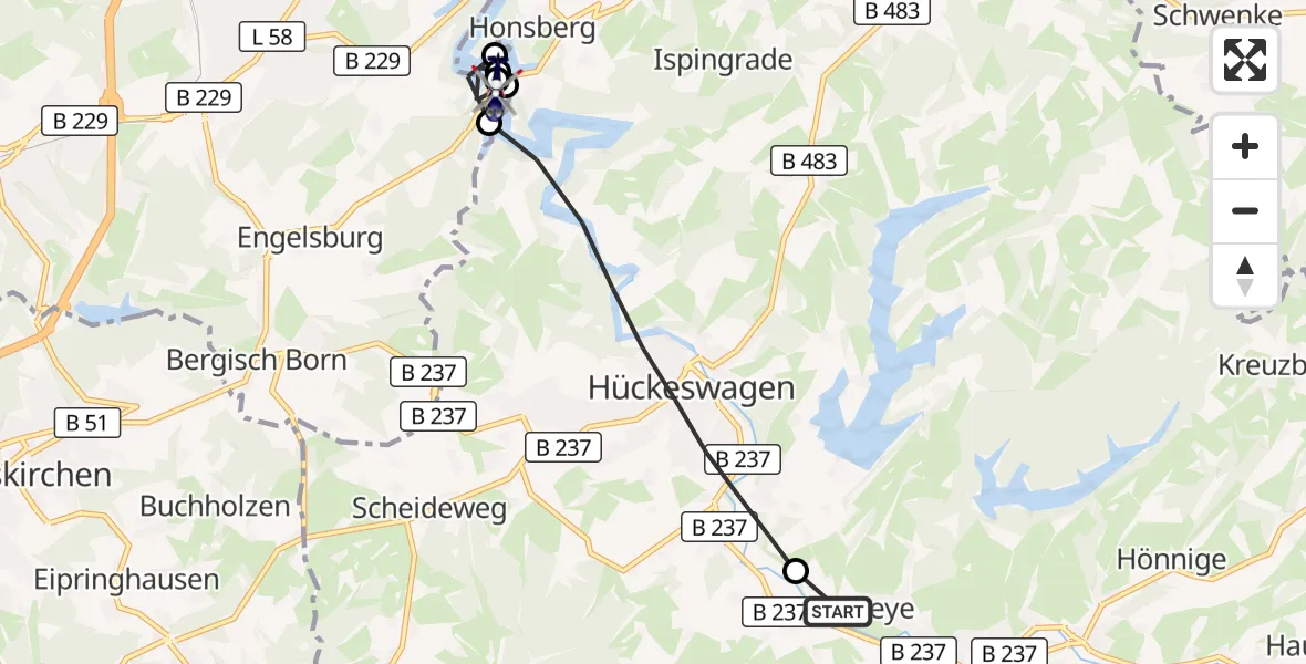 Flugroute Polizeihubschrauber Wipperfürth-Neye Flugplatz - Remscheid, 14 Oktober 2026, 12:00