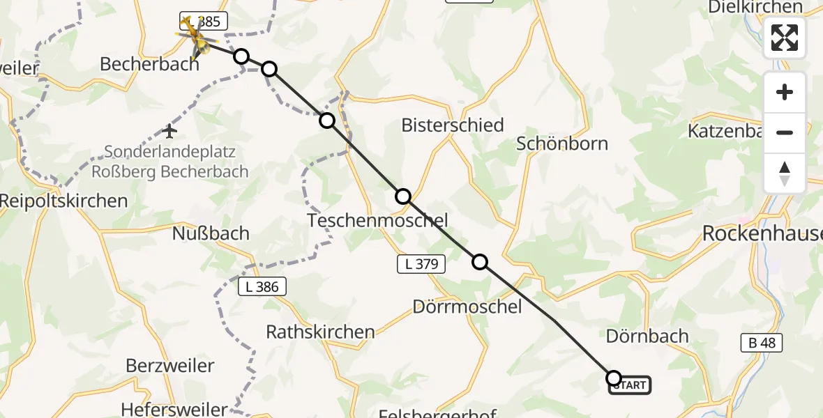 Flugroute Rettungshubschrauber Imsweiler UL - Becherbach, 14 Oktober 2026, 12:07