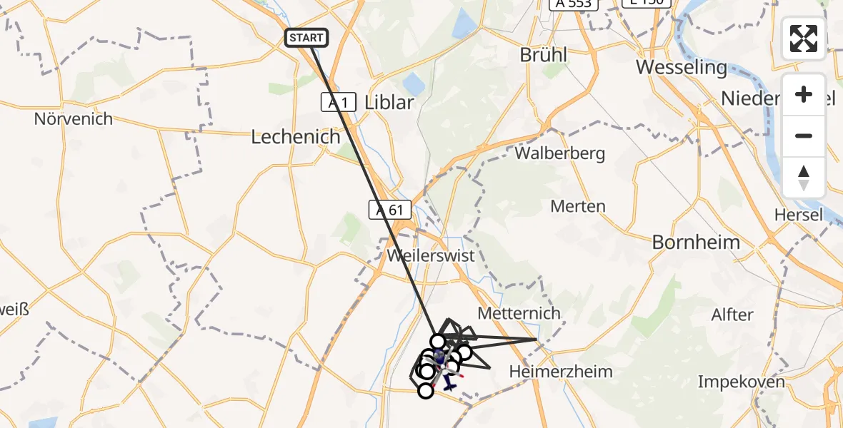 Flugroute Polizeihubschrauber Erftstadt - Weilerswist UL, 14 Oktober 2026, 12:10