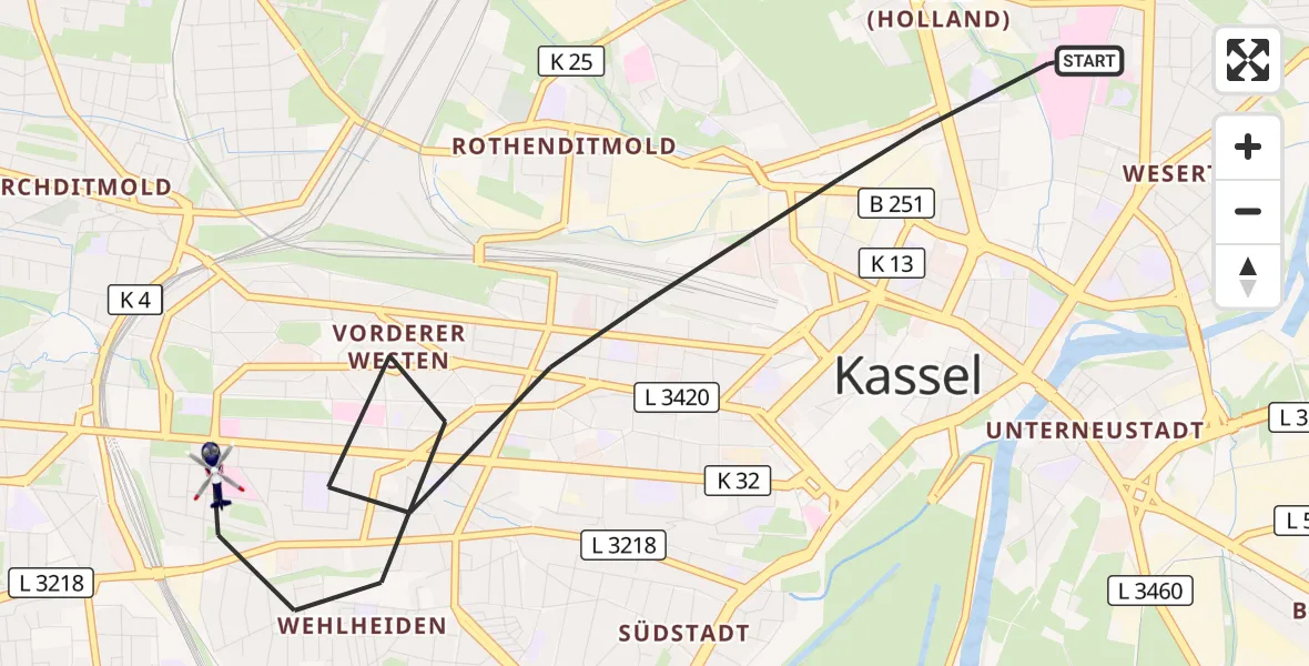 Flugroute Polizeihubschrauber Kassel - Kassel, 14 Oktober 2026, 12:12